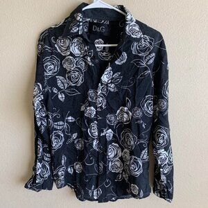 D & G - Black/White Rose Flower button down Shirt Size S for Ladies